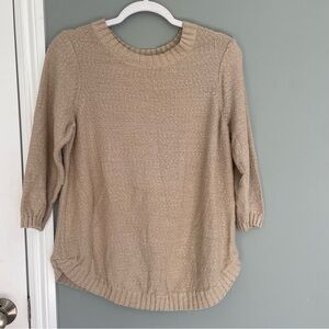 J. Jill Beige Tan Neutral Lightweight 3/4 Sleeve Pullover Sweater